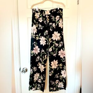 Bebop L black white floral pants light relaxed drawstring waist
